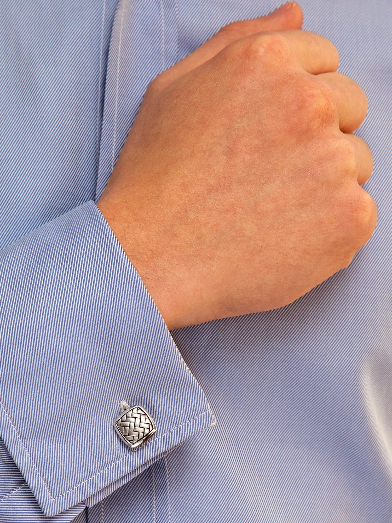 Hoxton London herringbone square cufflinks, rhodium plated silver (British brand)