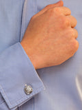 Boutons de manchette carrés à chevrons Hoxton London, argent plaqué rhodium (marque britannique)
