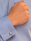 Hoxton London herringbone square cufflinks, rhodium plated silver (British brand)