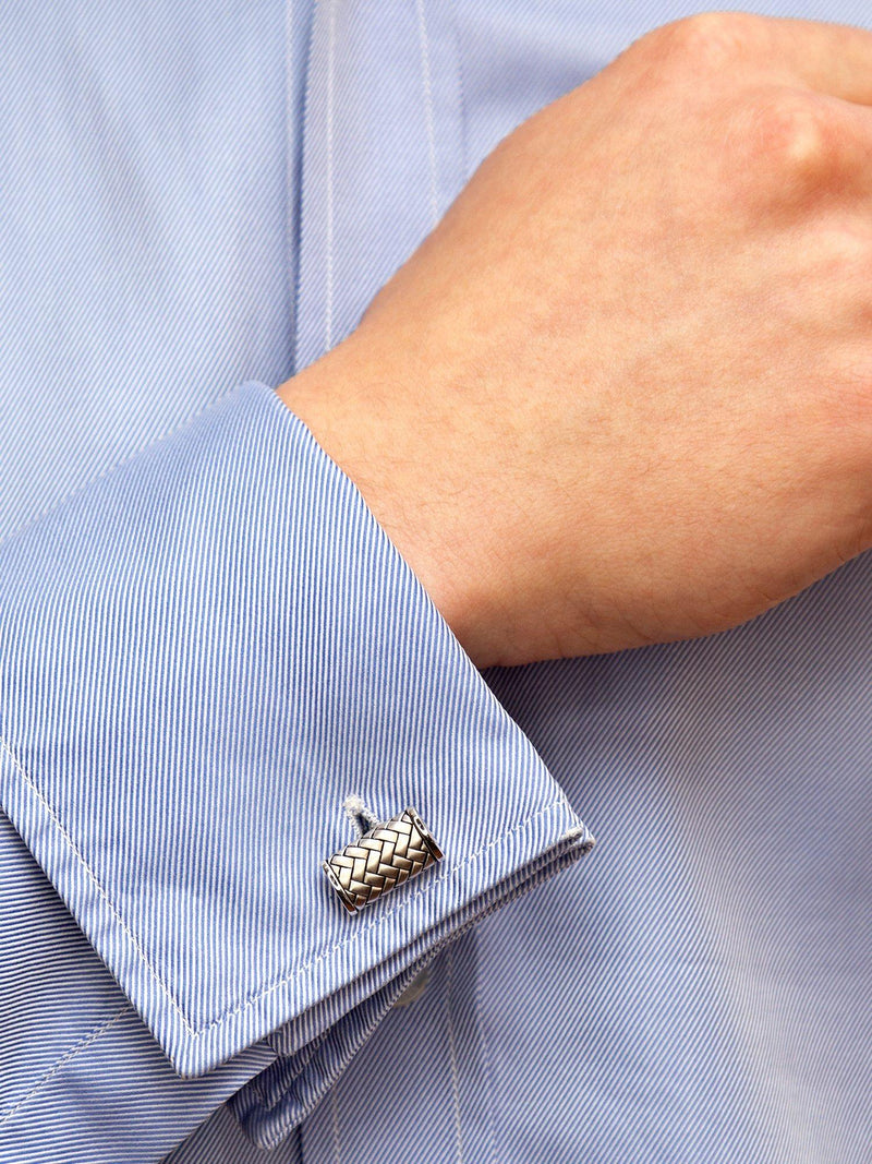 Hoxton London rhodium plated herringbone cufflinks silver, UK version