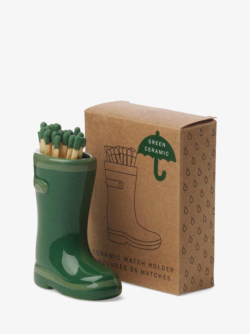 Paddywax green welly boot ceramic match holder, imported from the UK