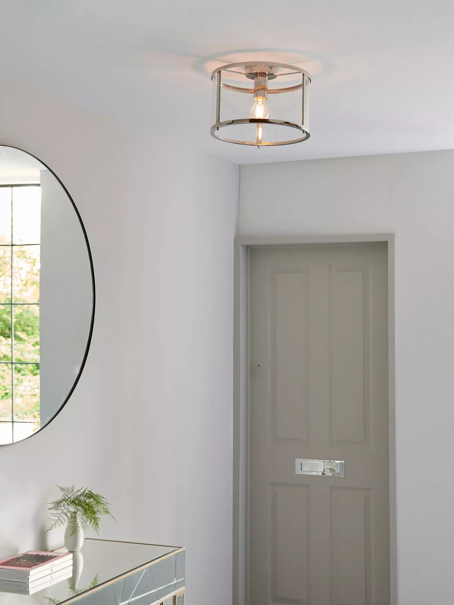 Bay Lighting Foster flush ceiling light chrome 31cm diameter - British product