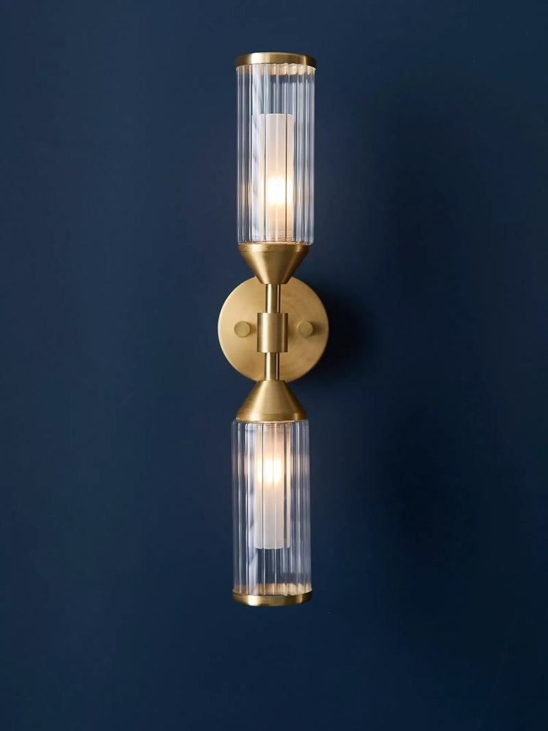 Bay Lighting Ayden wall light gold with rib glass shades - British product