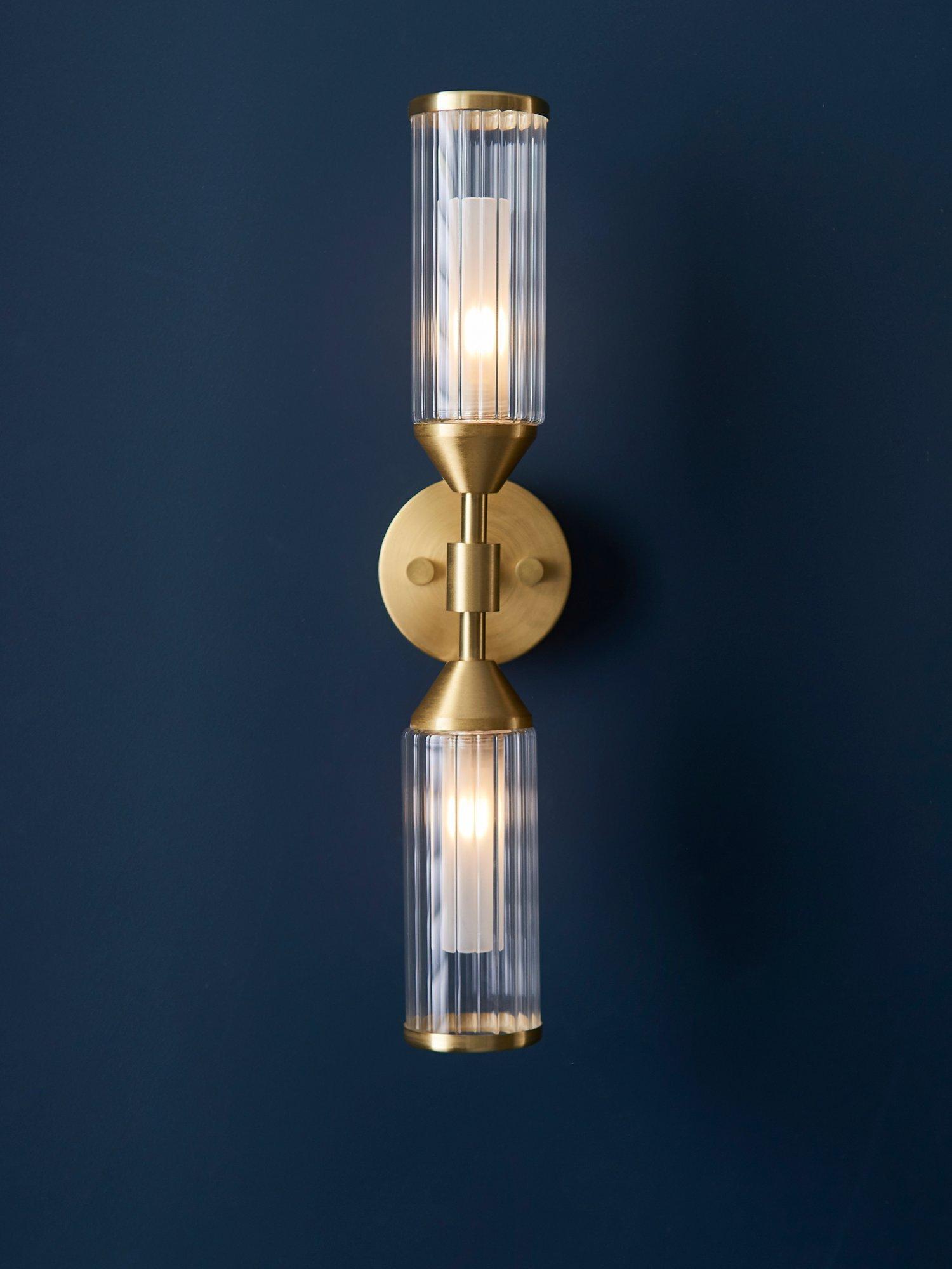 Bay Lighting Ayden wall light gold with rib glass shades - British product