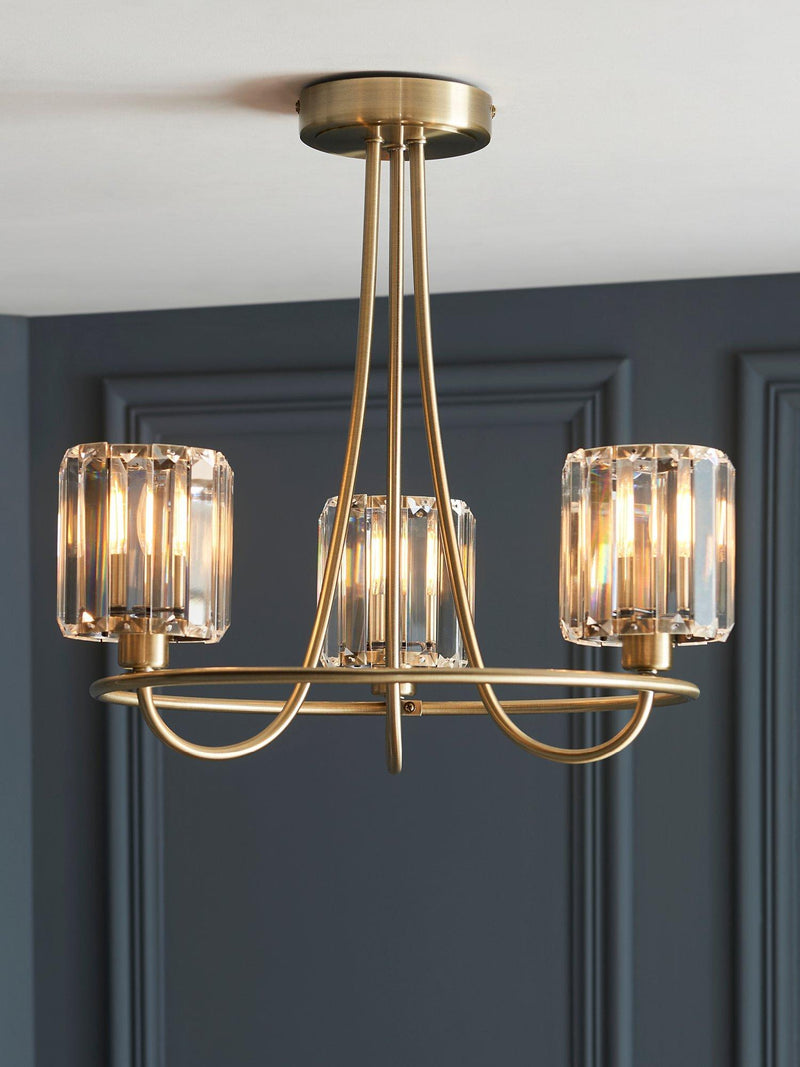 Bay Lighting Lyon 3 arm semi flush ceiling light brass (British brand)