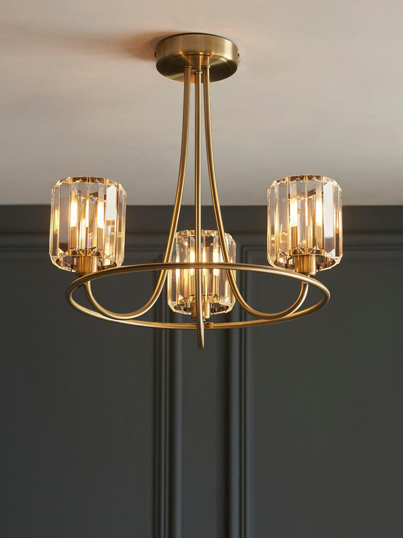 Bay Lighting Lyon 3 arm semi flush ceiling light brass (British brand)