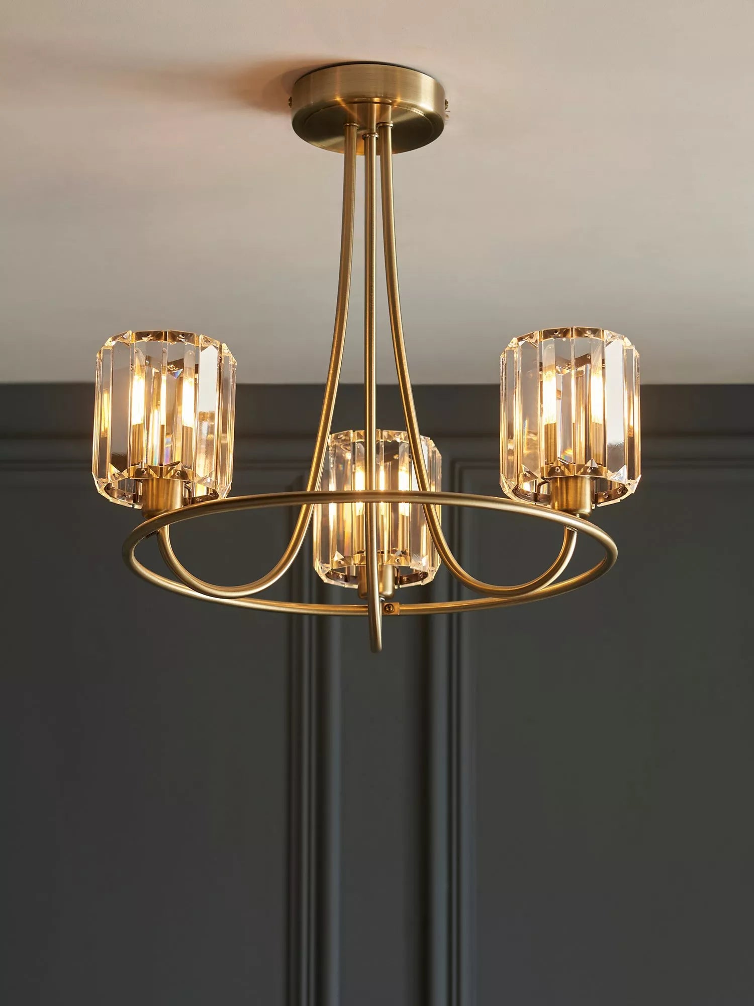 Bay Lighting Lyon 3 arm semi flush ceiling light brass (British brand)