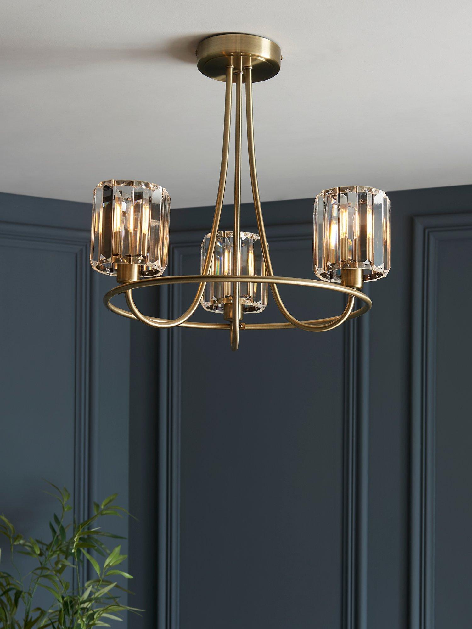 Bay Lighting Lyon 3 arm semi flush ceiling light brass (British brand)