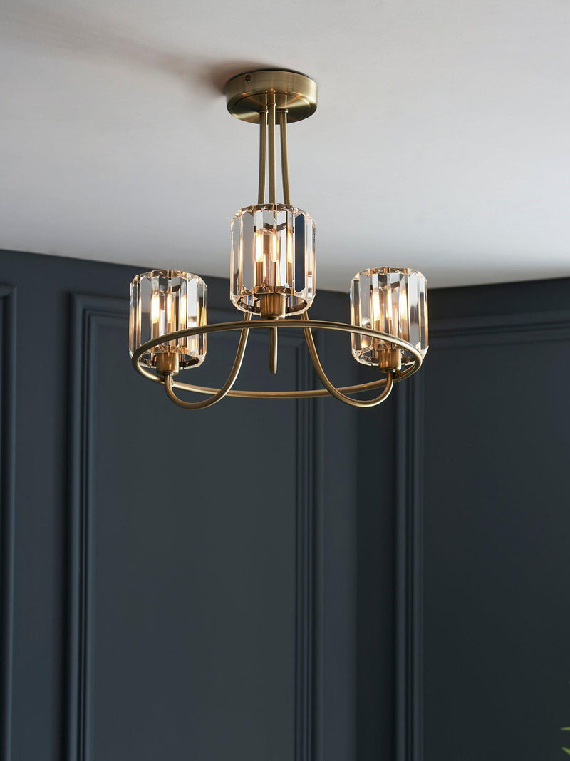 Bay Lighting Lyon 3 arm semi flush ceiling light brass (British brand)