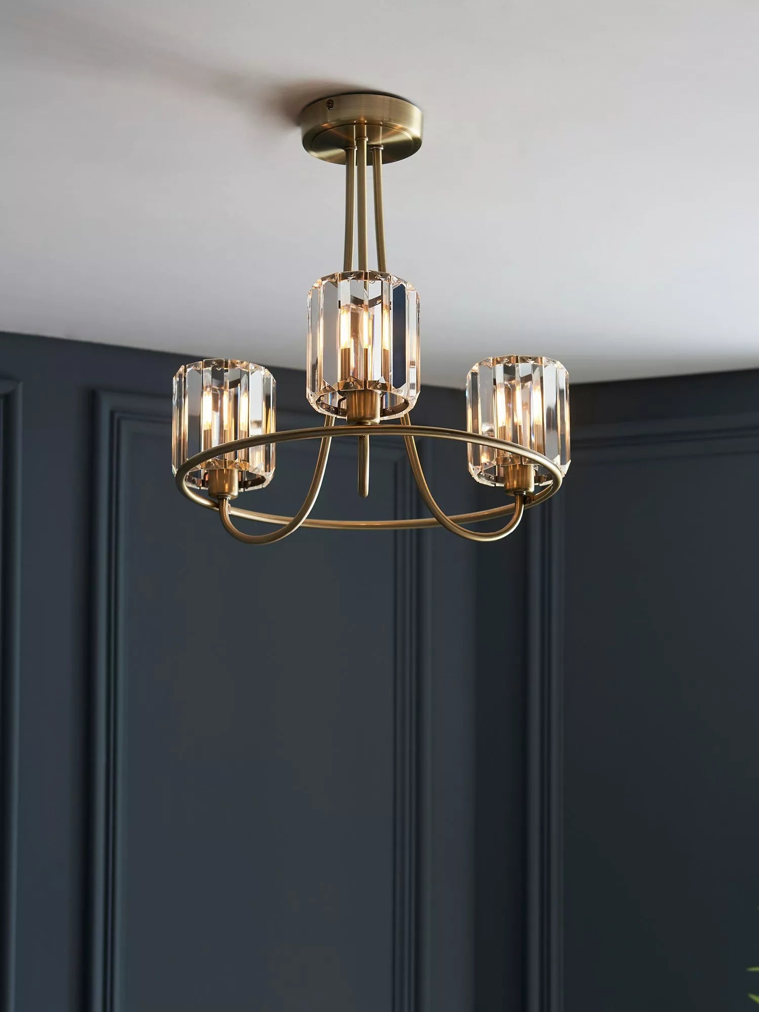 Bay Lighting Lyon 3 arm semi flush ceiling light brass (British brand)