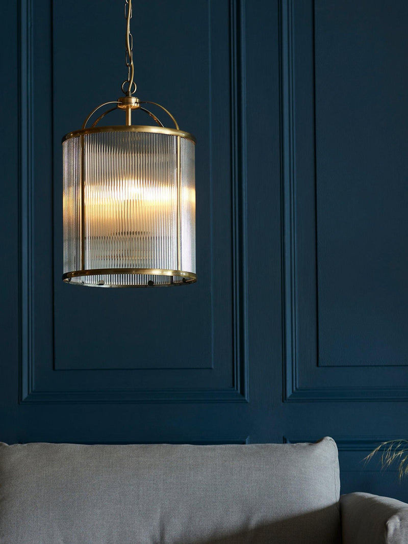 Bay Lighting Stockwell ribbed pendant ceiling light brass 41cm height (British brand)