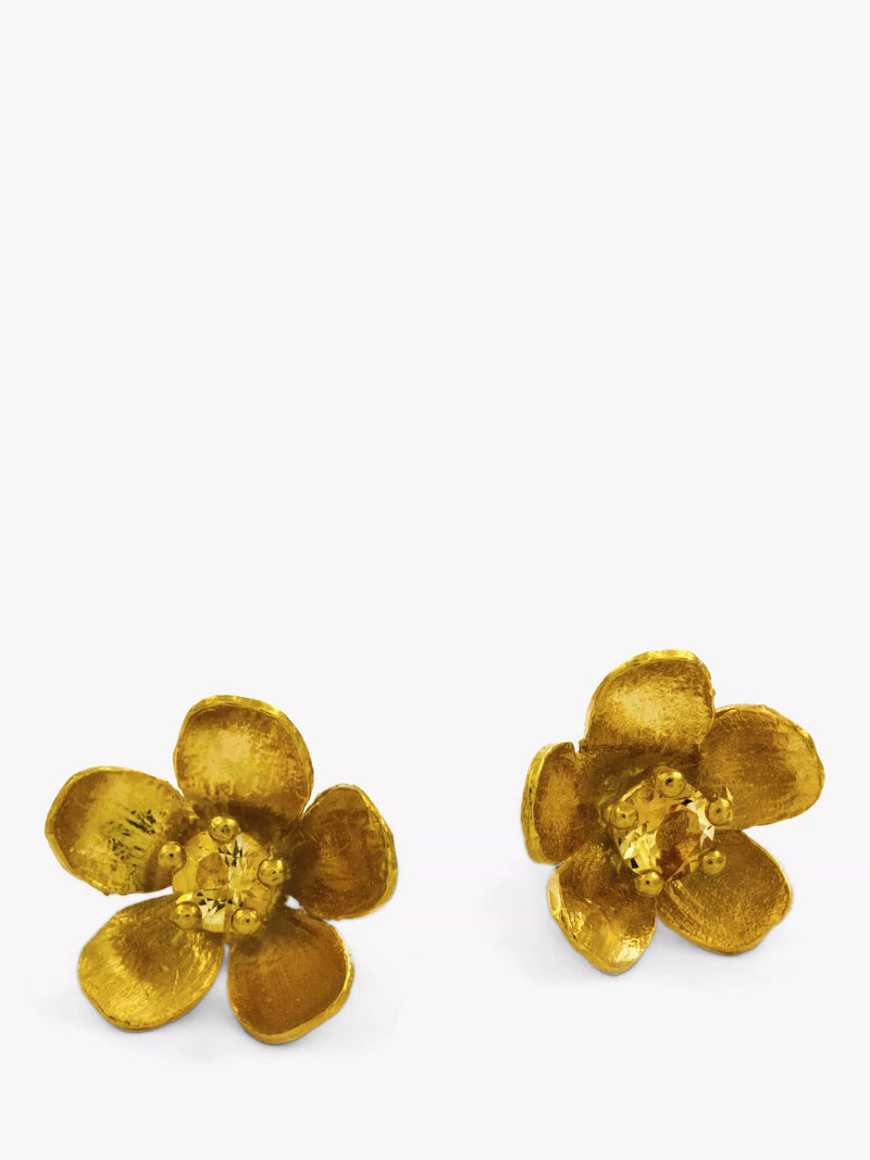 Alex Monroe buttercup flower stud earrings with citrine (British brand)