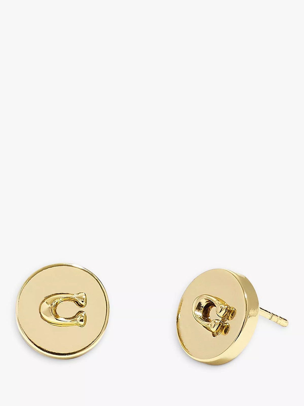 Coach sculpted C round stud earrings shiny gold, UK version