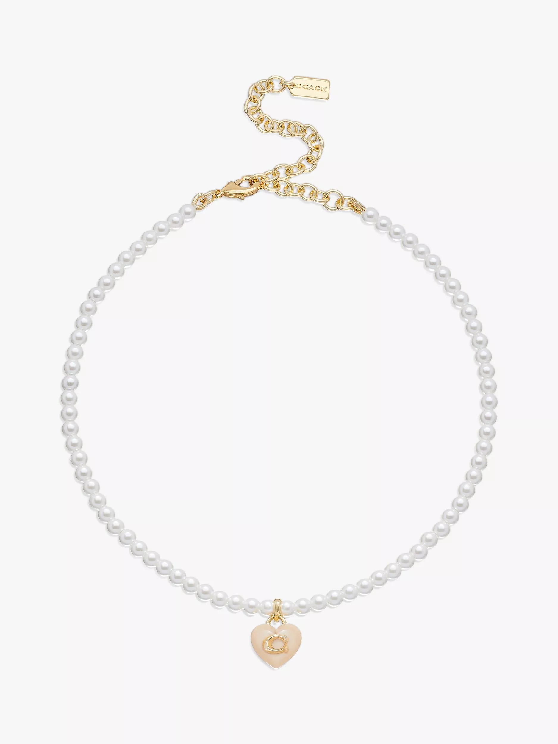 Coach faux pearl choker necklace heart pendant gold (British brand)
