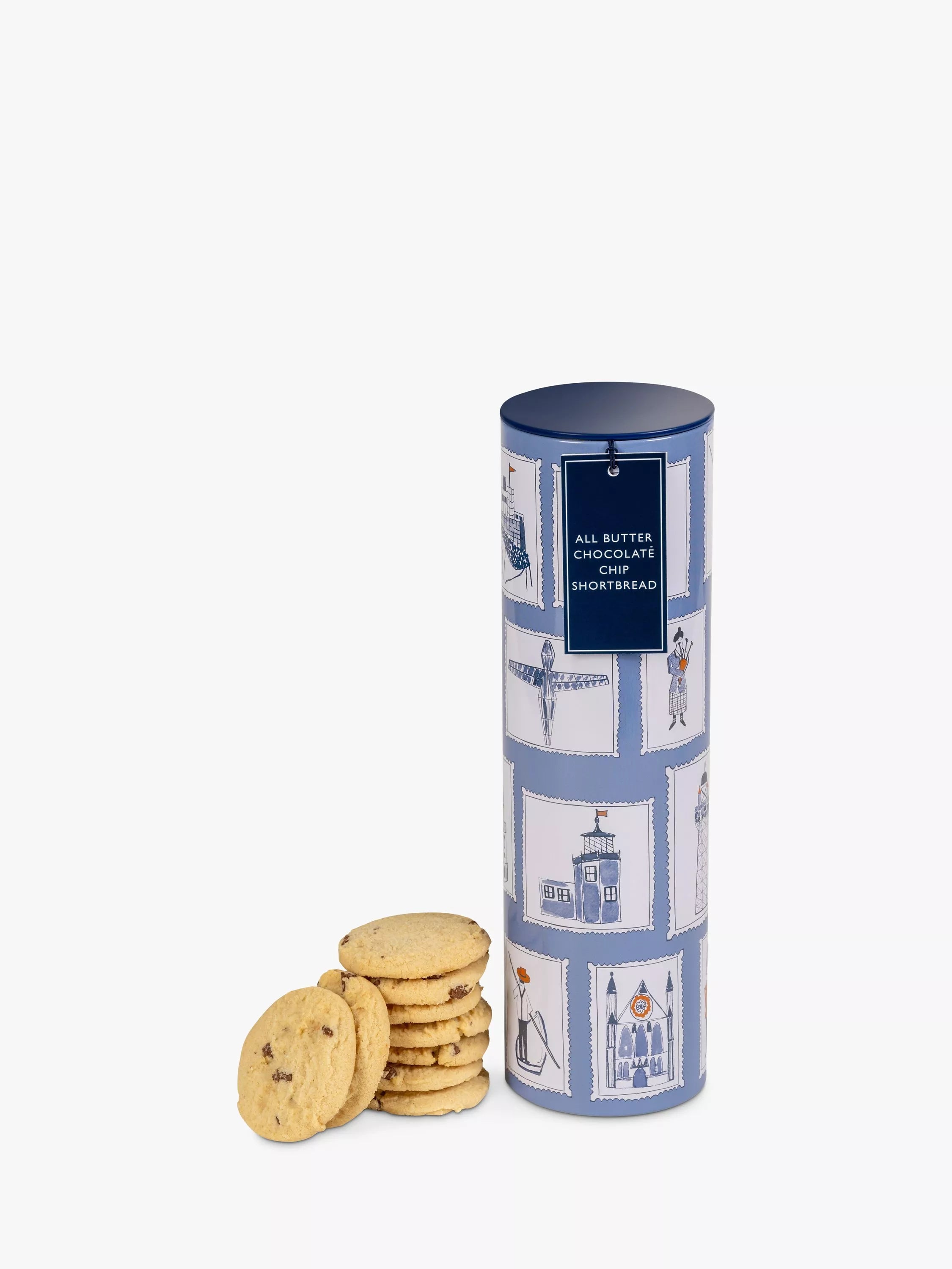 Chocolate chip all butter shortbread in decorative tin, 300g - British product