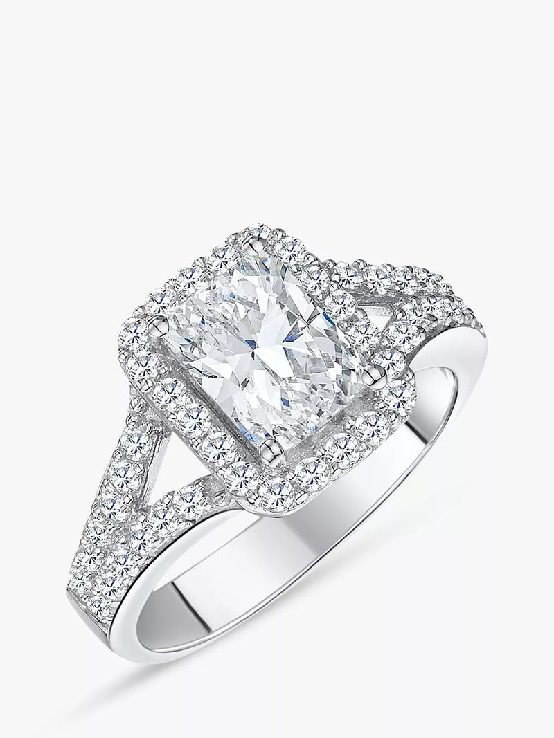 Jools by Jenny Brown Zirkonia-Smaragd-Halo-Cocktailring, Silber