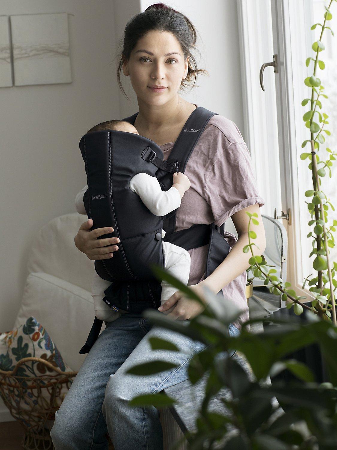 BabyBjörn woven mini baby carrier in black for newborns - British product