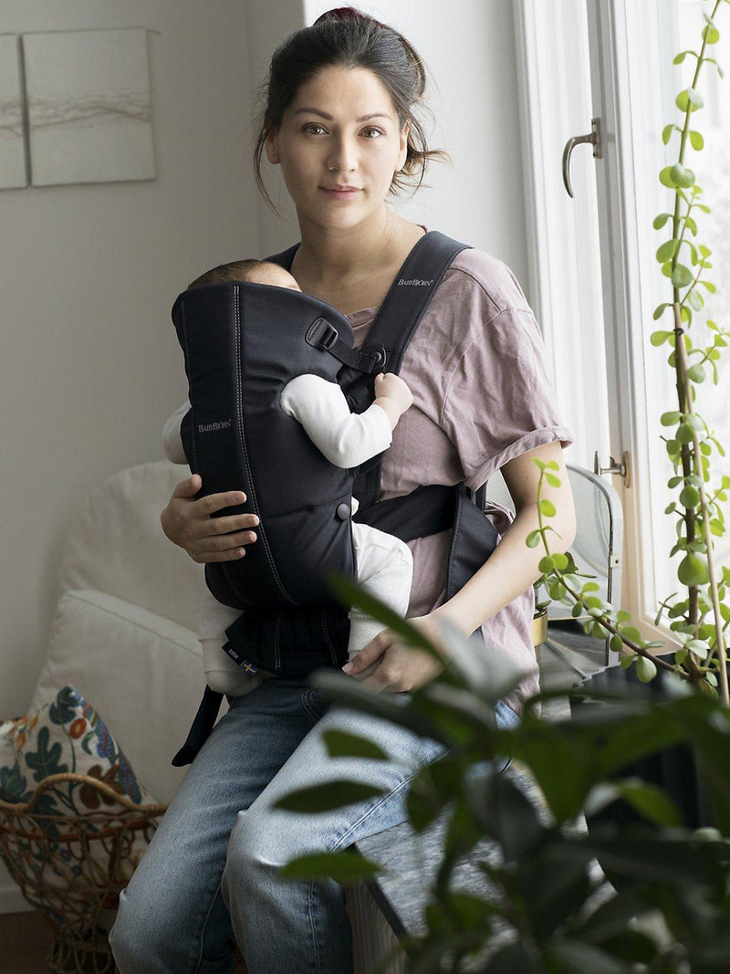 BabyBjörn woven mini baby carrier in black for newborns - British product