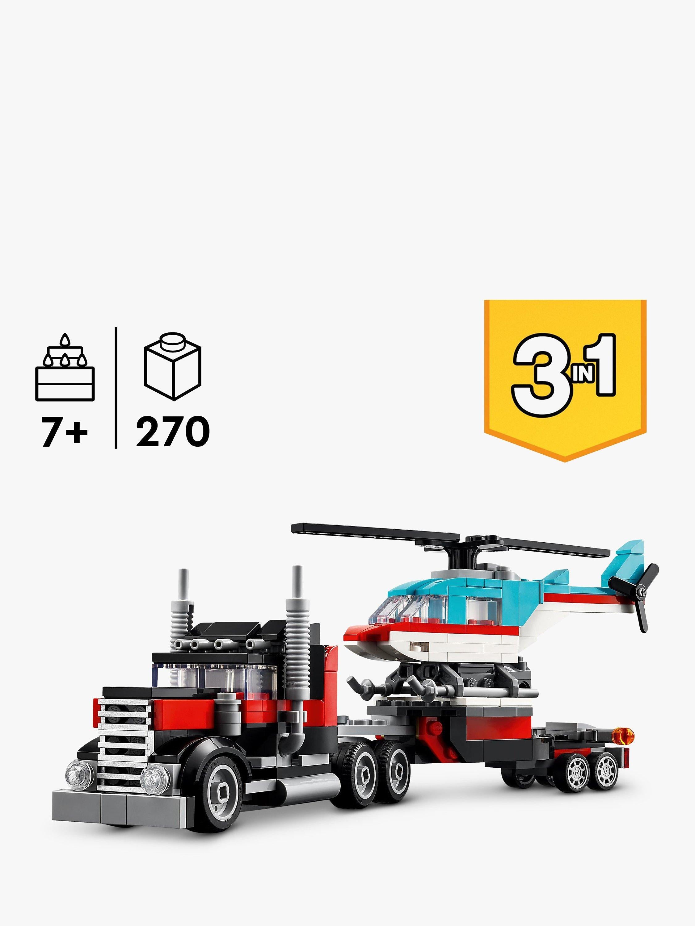 LEGO Creator 3in1 flatbed truck with helicopter building set, imported from the UK