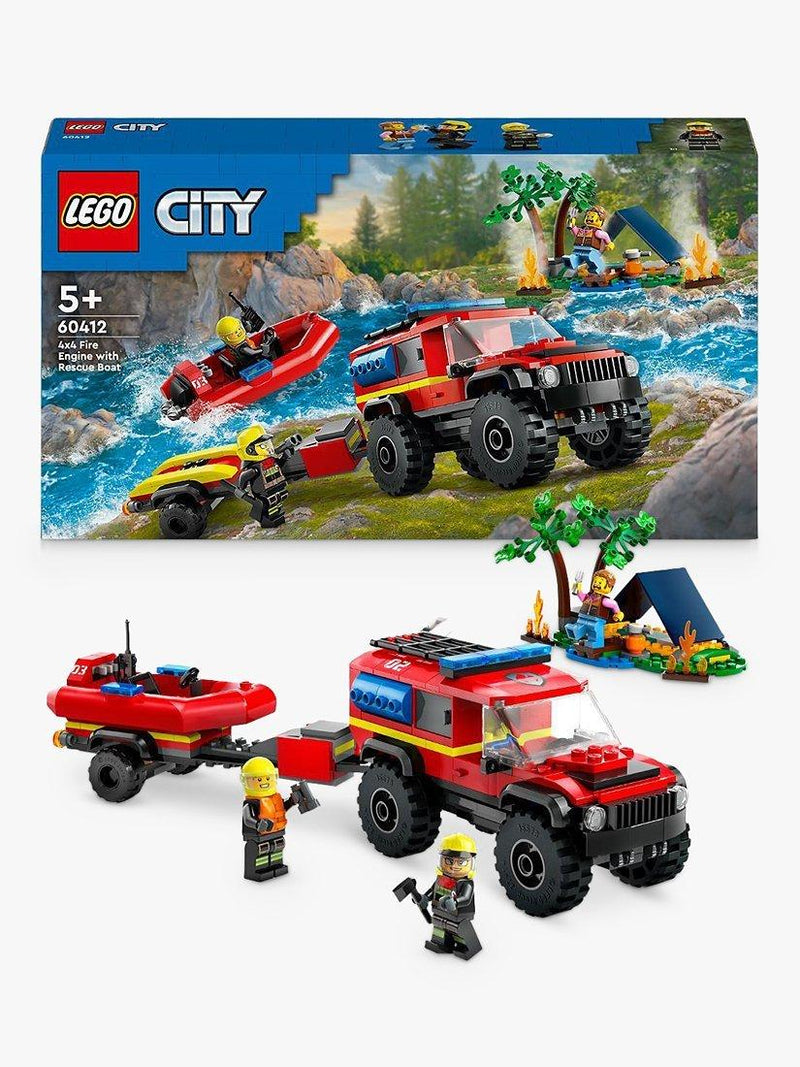 4x4 Fire Engine with Rescue Boat and Trailer Toy Set 60412