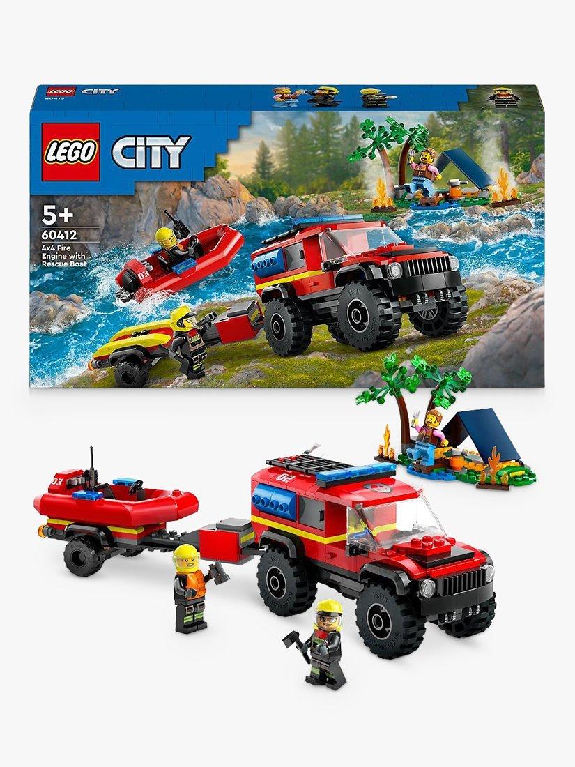 4x4 Fire Engine with Rescue Boat and Trailer Toy Set 60412