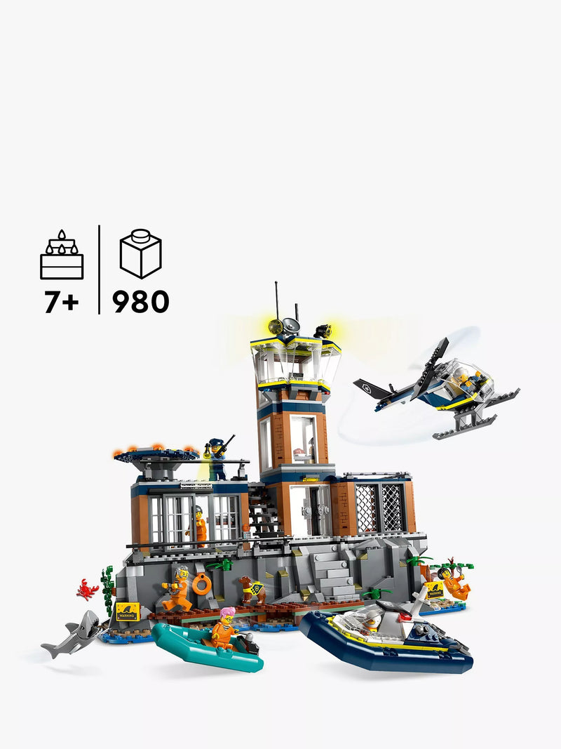 LEGO police prison island building set with helicopter and minifigures 980 pieces, UK version