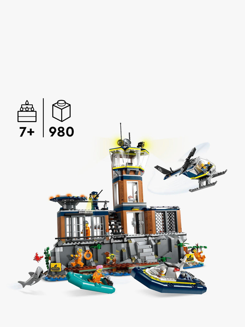 LEGO police prison island building set with helicopter and minifigures 980 pieces, UK version