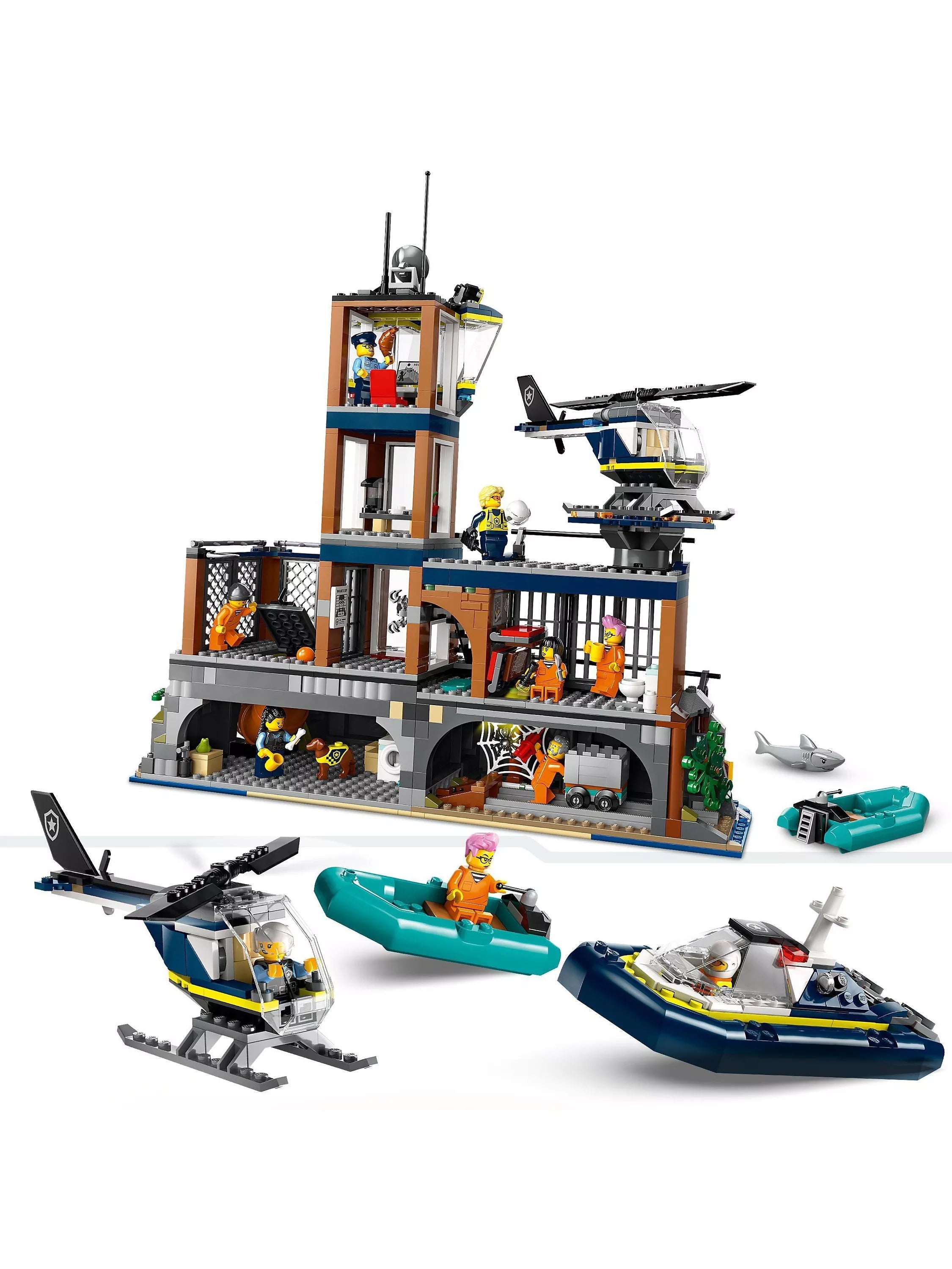 LEGO police prison island building set with helicopter and minifigures 980 pieces, UK version