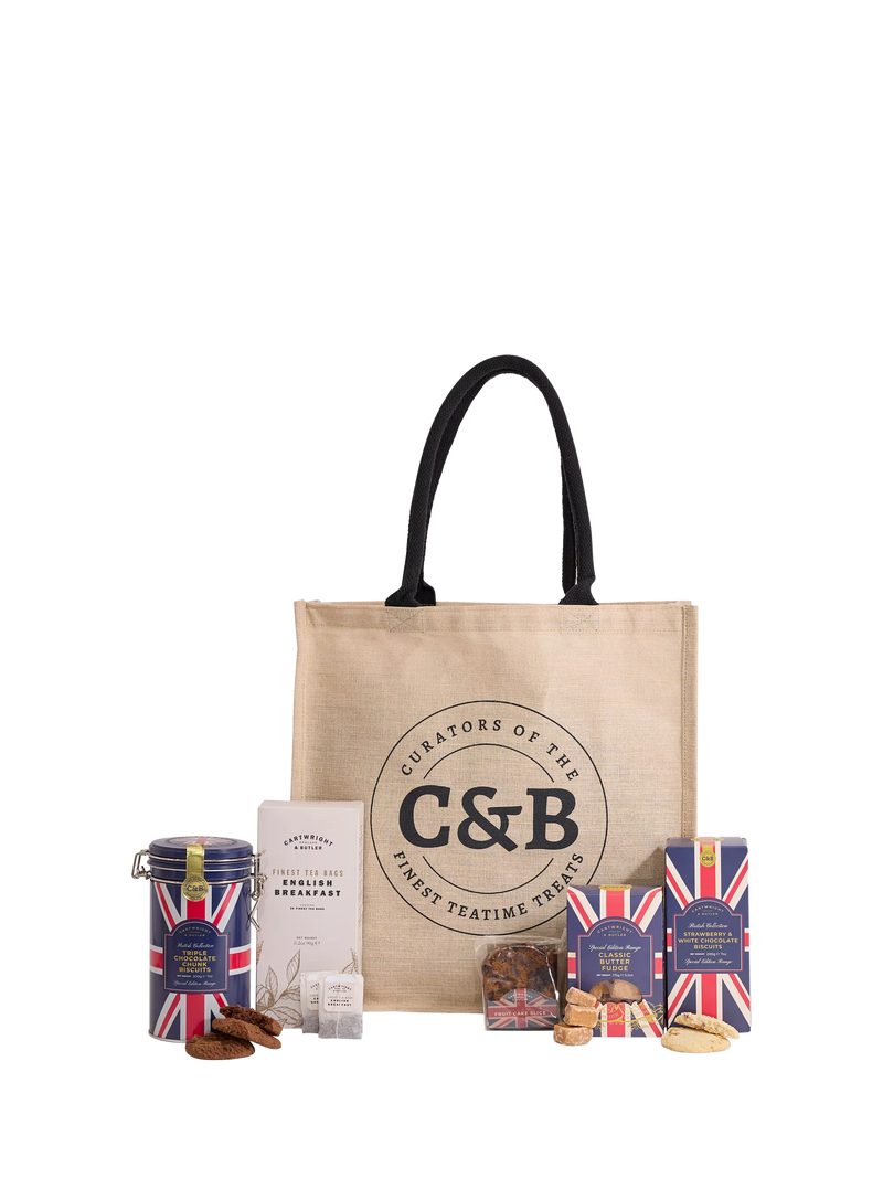Cartwright & Butler Great British Collection Bag with tea, biscuits, and fruit cake - British product