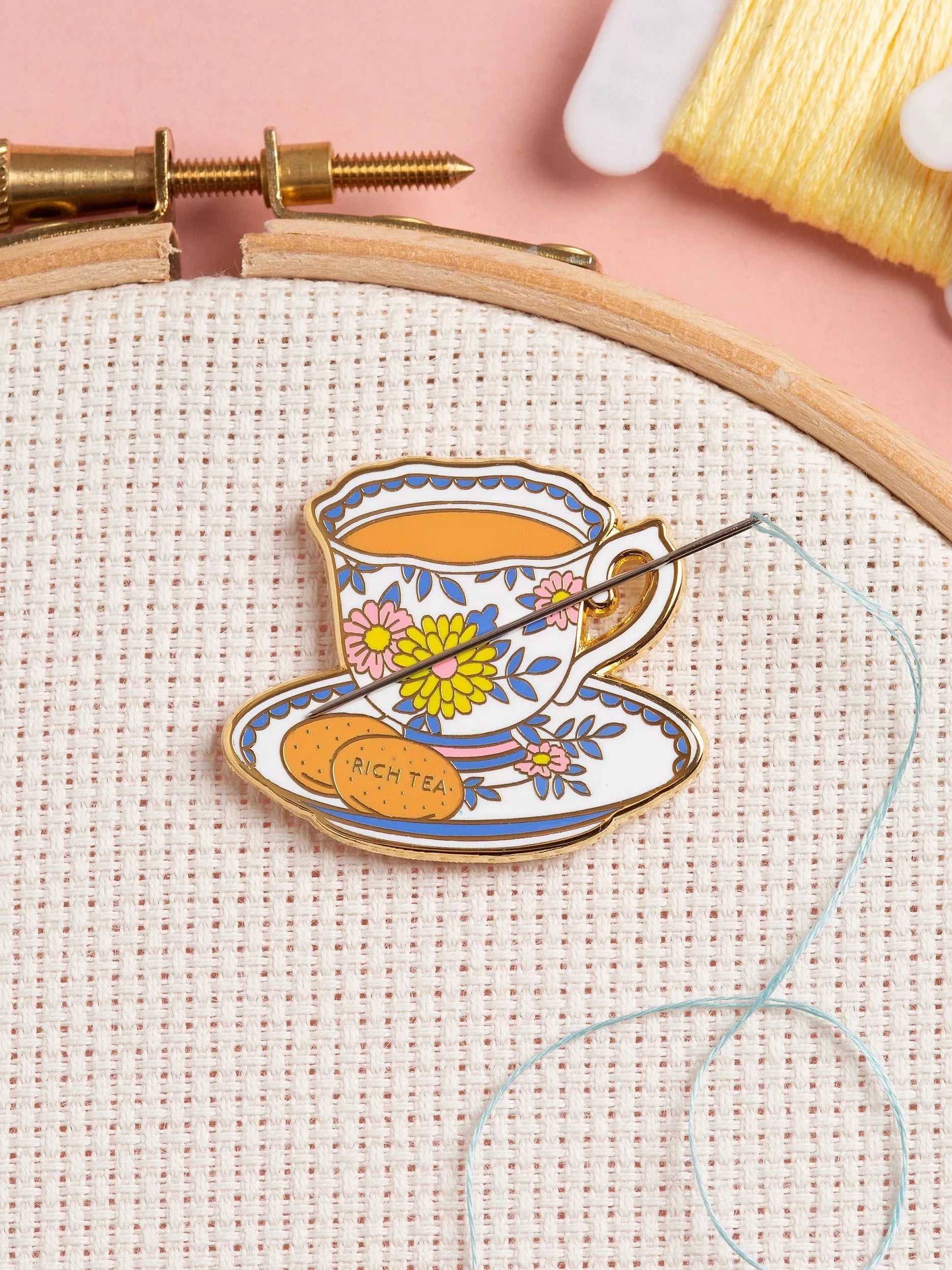 Caterpillar Cross Stitch teacup needle minder (British brand)