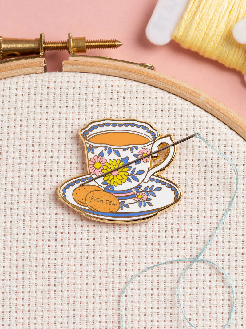 Caterpillar Cross Stitch teacup needle minder (British brand)