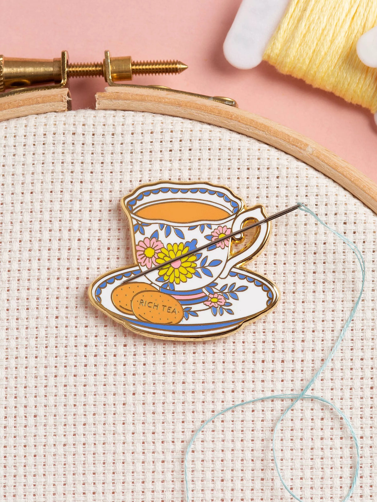 Caterpillar Cross Stitch teacup needle minder (British brand)