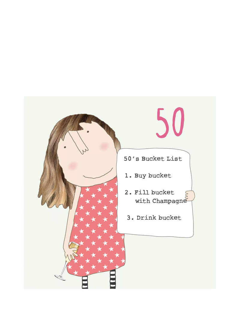 Rosie Made A Thing 50th birthday card bucket list design, UK version