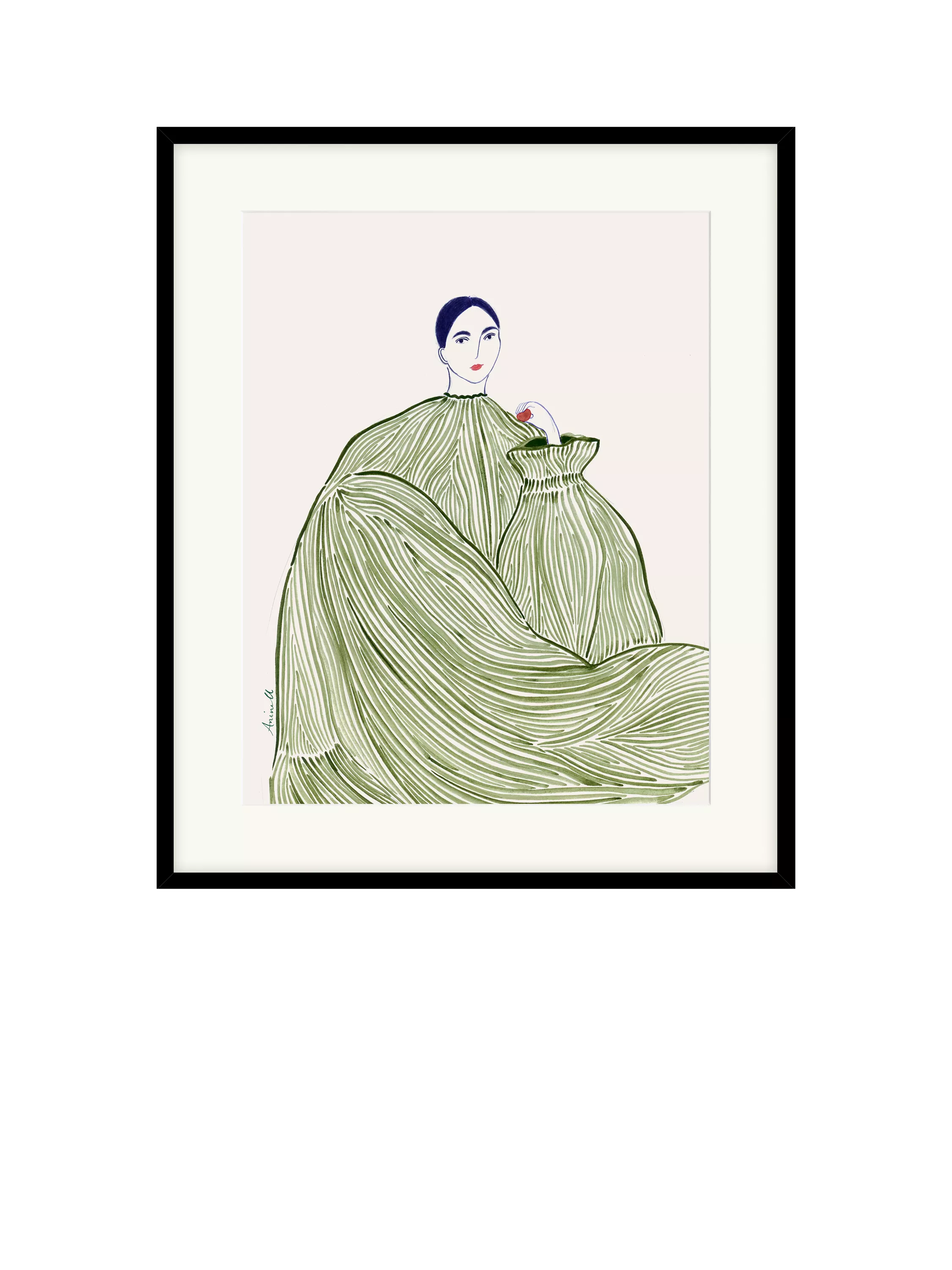 John Lewis La Poire 'Green Dress' Framed Print & Mount, Green
