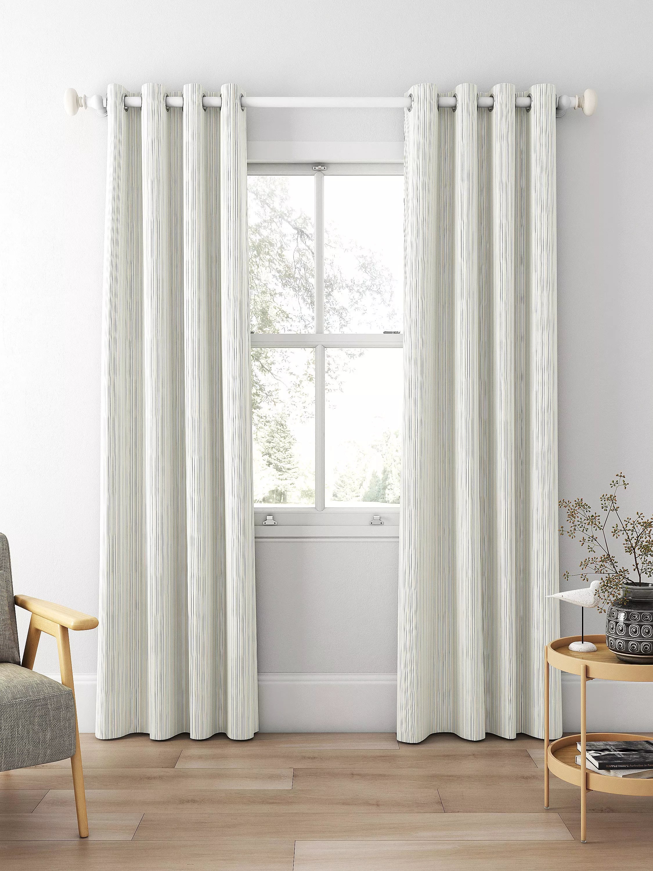 Clarke & Clarke Maryland denim stripe curtain fabric (British brand)
