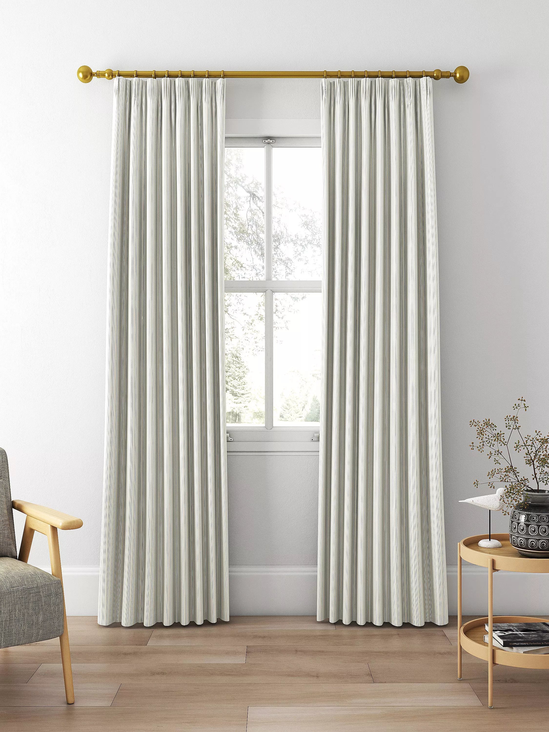 Clarke & Clarke Maryland denim stripe curtain fabric (British brand)