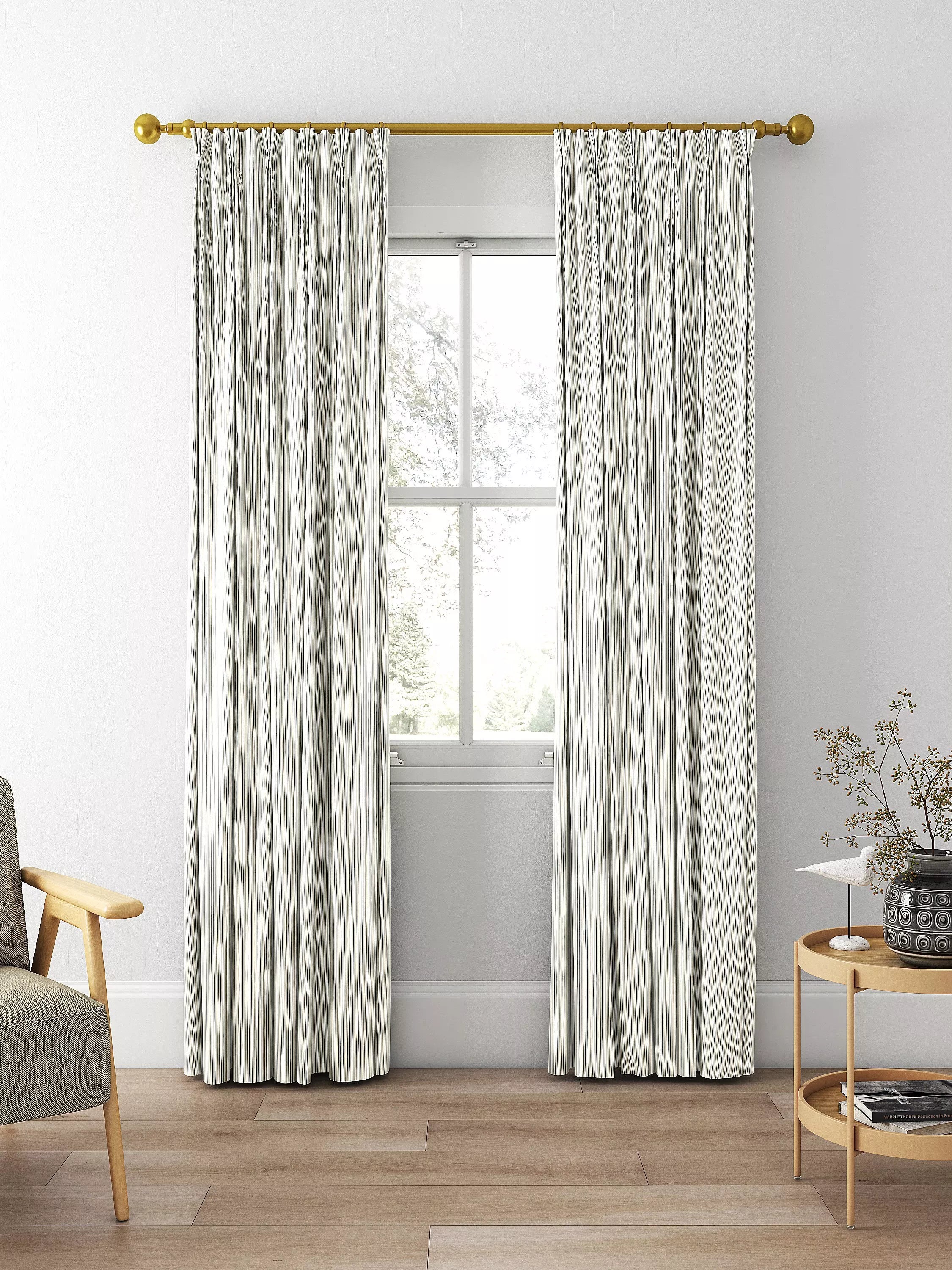 Clarke & Clarke Maryland denim stripe curtain fabric (British brand)