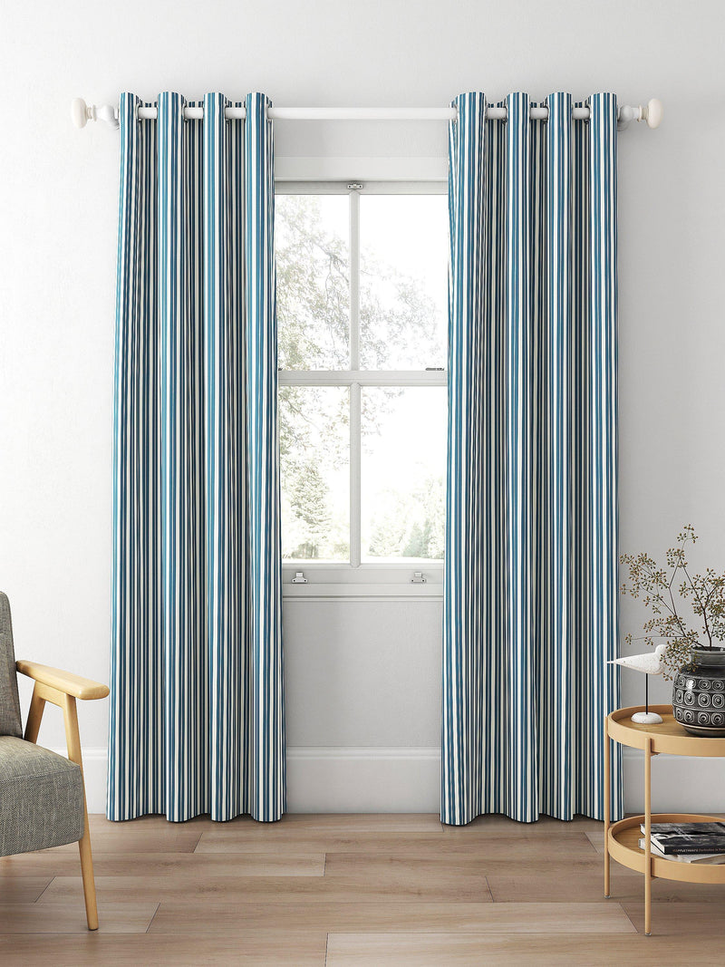 Clarke & Clarke Belgravia curtains denim/linen stripe, UK version