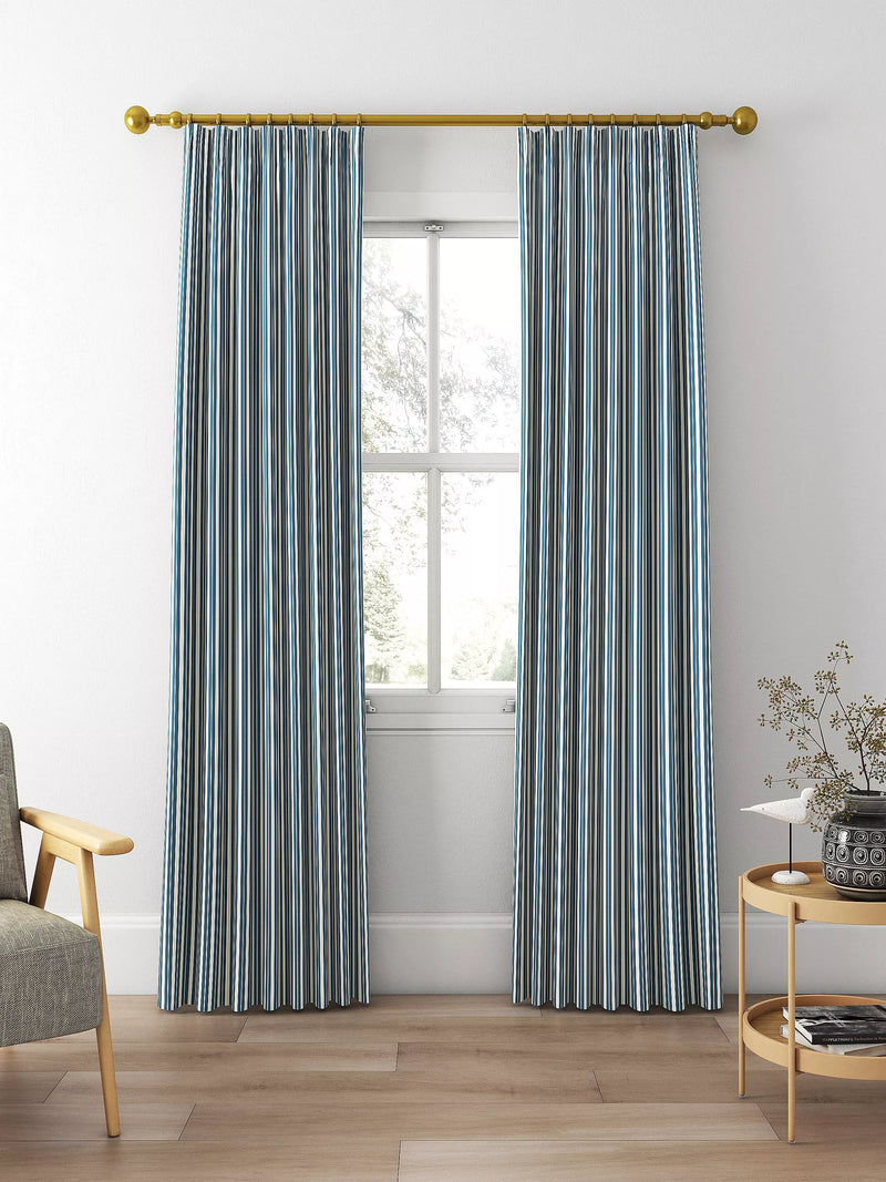 Clarke & Clarke Belgravia curtains denim/linen stripe, UK version