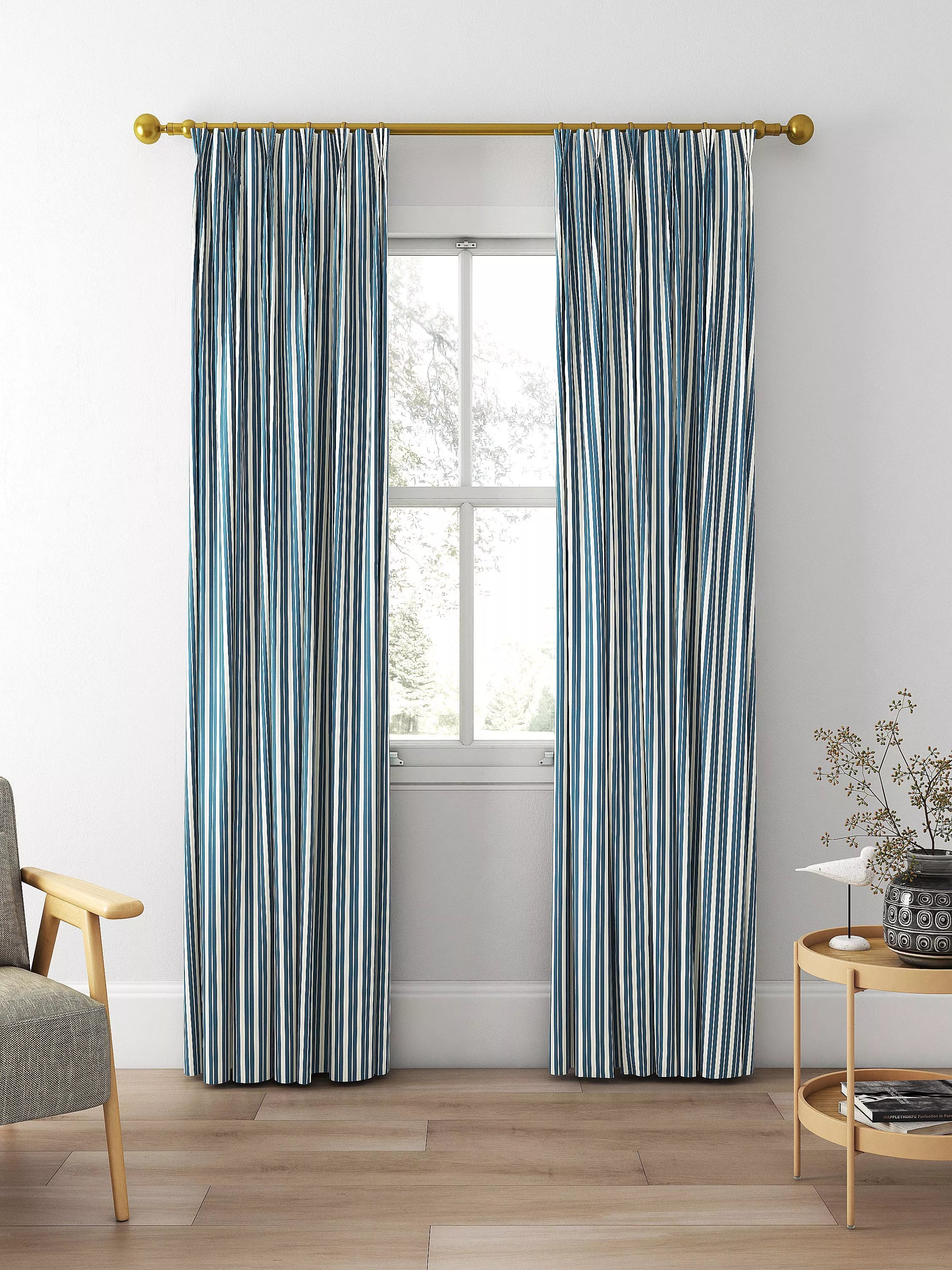 Clarke & Clarke Belgravia curtains denim/linen stripe, UK version