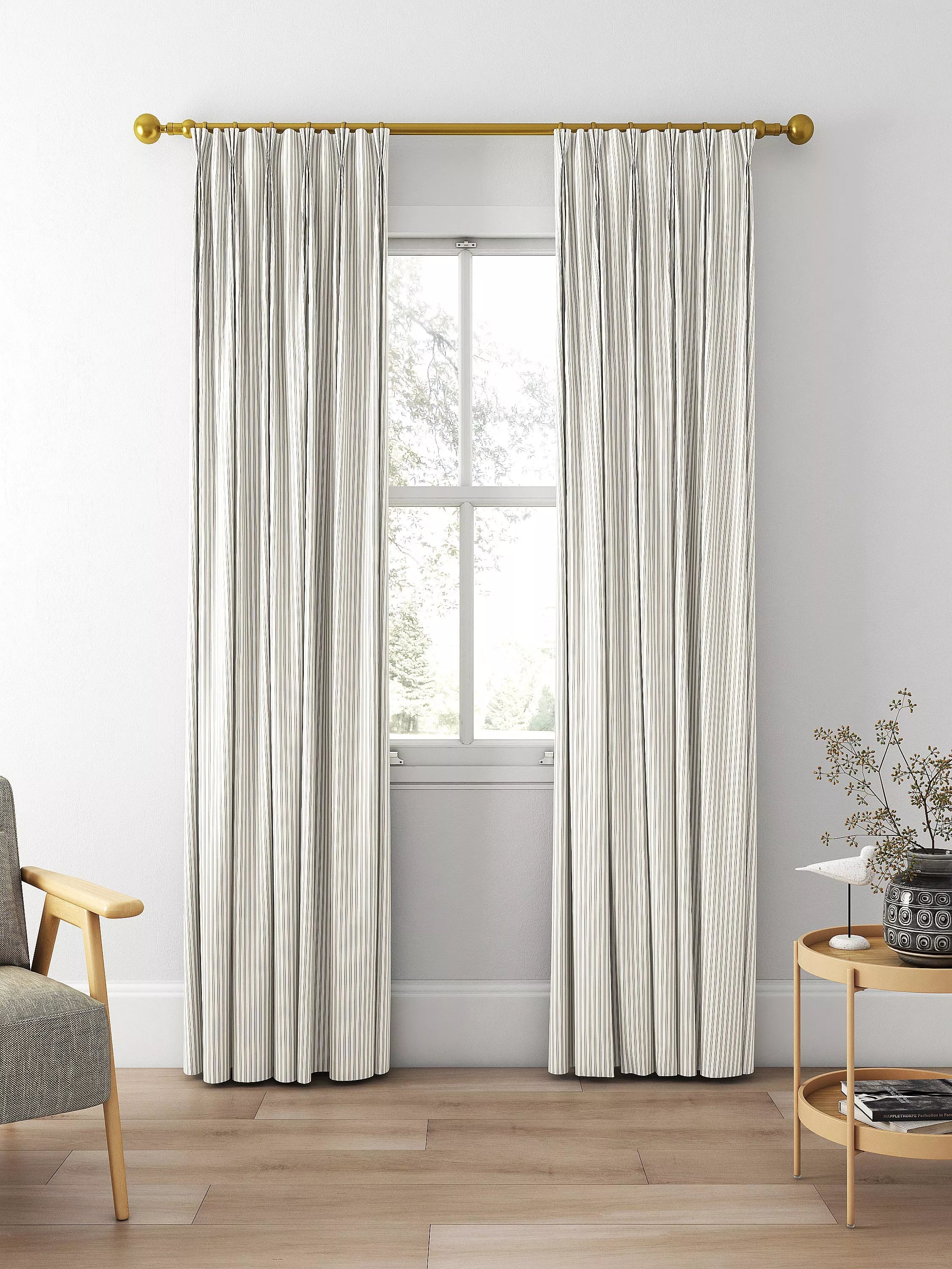 Clarke & Clarke Edison made to measure curtains charcoal natural stripe fabric, UK version