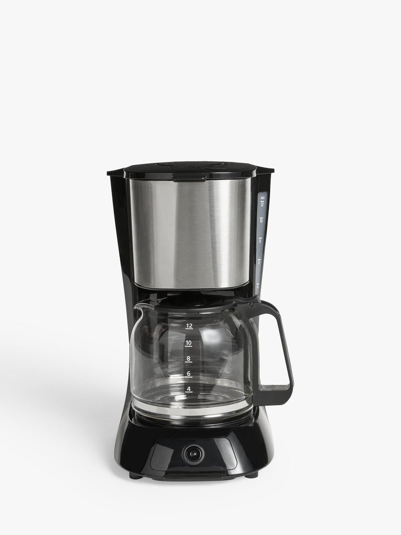 John Lewis black drip coffee machine with 12-cup capacity, UK version