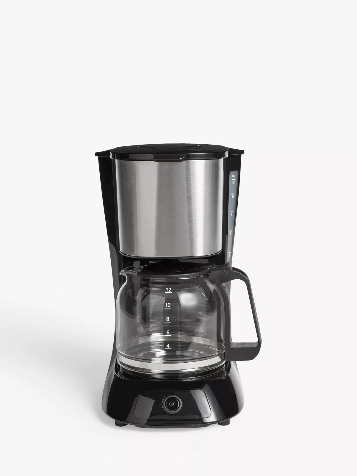 John Lewis black drip coffee machine with 12-cup capacity, UK version