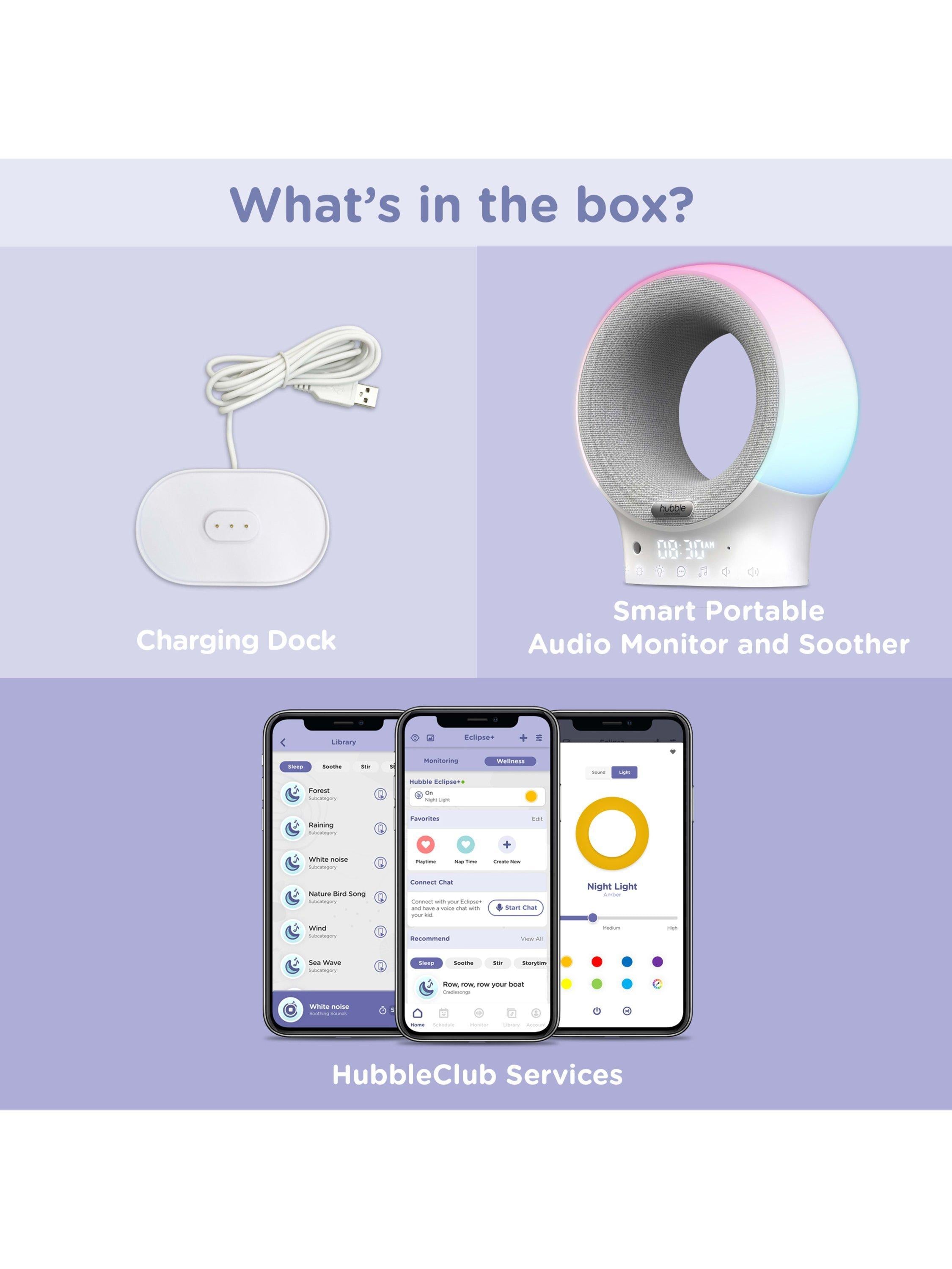 Hubble Eclipse Plus smart audio monitor and sleep trainer, imported from the UK