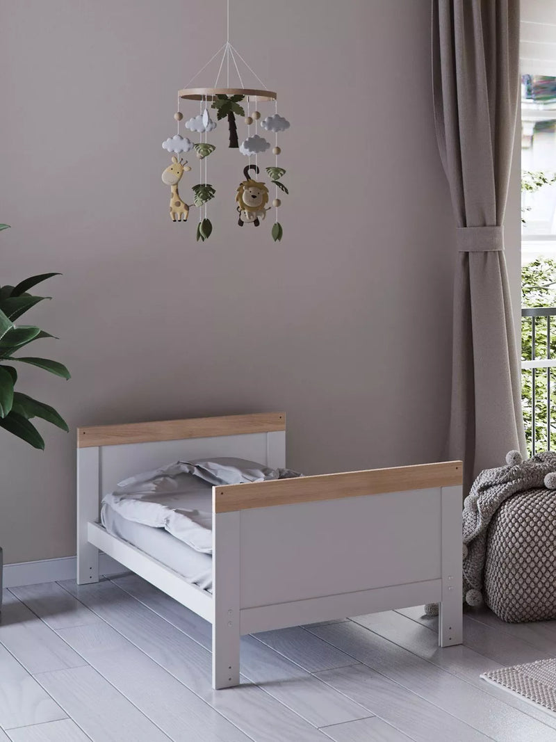 Little Acorns convertible cotbed in white and oak finish, UK version