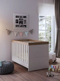 Little Acorns Burlington Cotbed featuring oak accents and MDF finish, UK version
