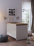 Little Acorns Burlington Cotbed featuring oak accents and MDF finish, UK version