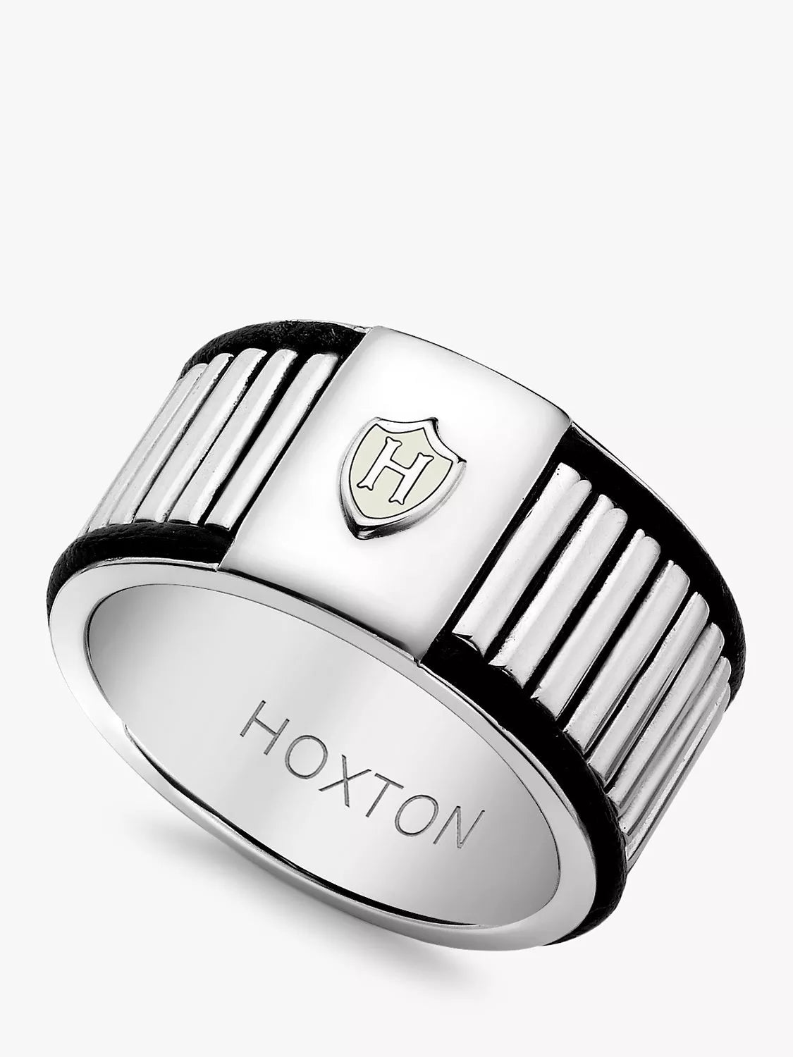 Hoxton London sterling silver leather ribbed ring, imported from the UK