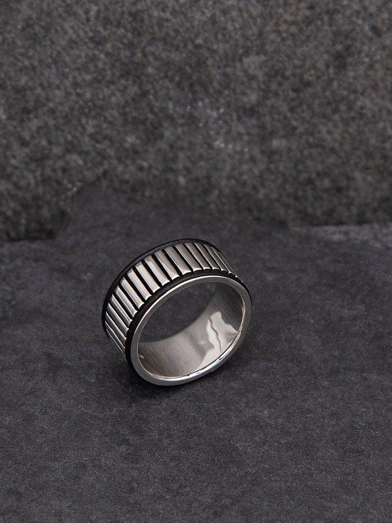 Hoxton London sterling silver leather ribbed ring, imported from the UK