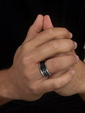 Hoxton London men's sterling silver ring with leather inlay (British brand)